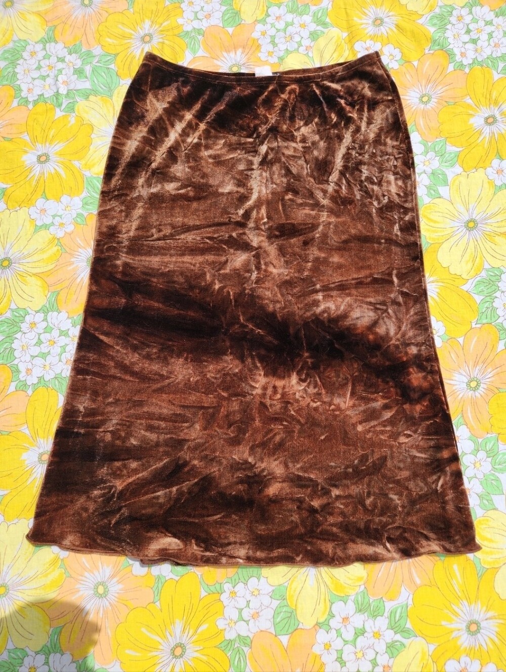 Crushed Velvet Brown Midi Skirt Size L